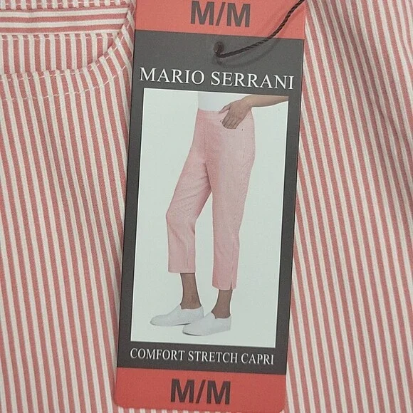 Womens Capri Pull On Striped Pants with Pockets Medium Size Tomato Red/Ivory - Picture 7 of 11